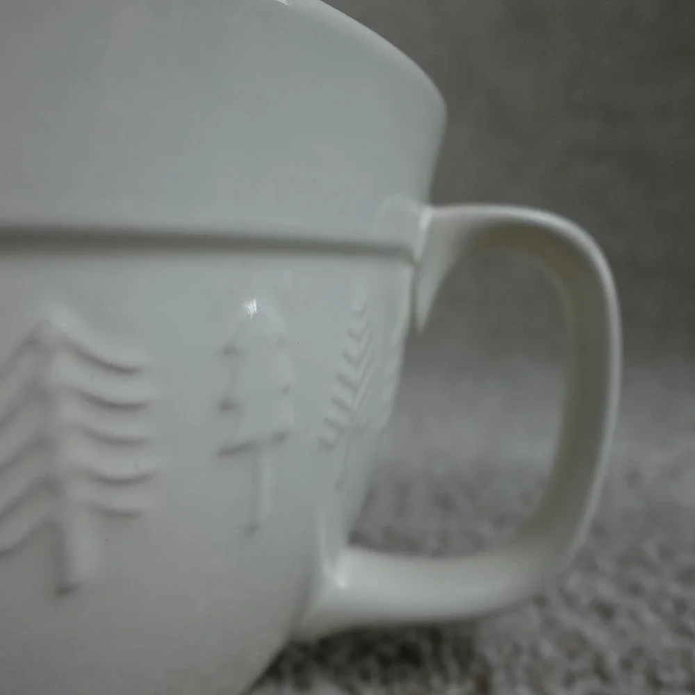 The Bake Shop Cream Ceramic Mixing Bowl Embossed Pine Trees Pour Spout Handle